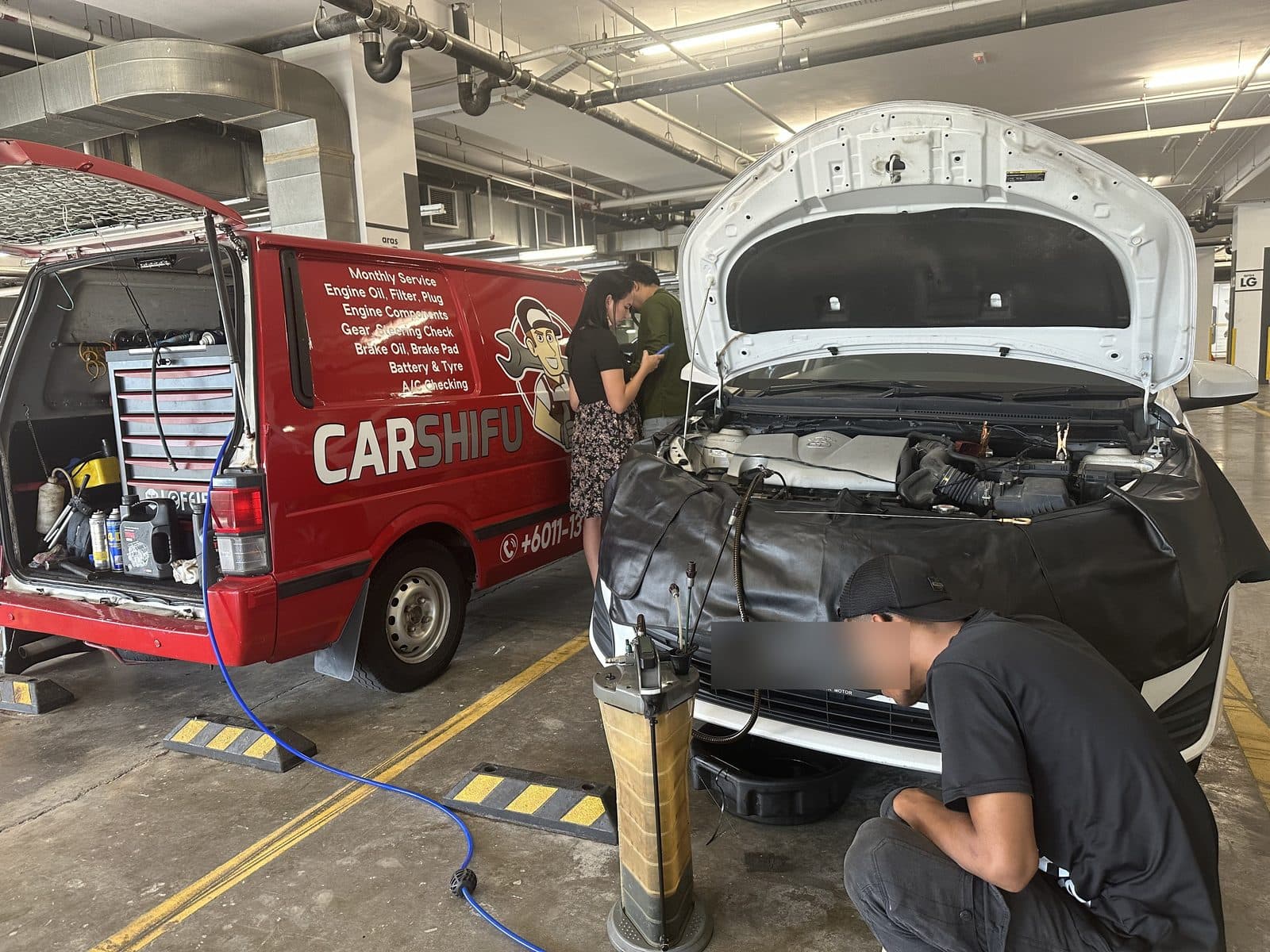 CarShifu mobile service van beside a broken-down car — on-site breakdown repair in Kuala Lumpur